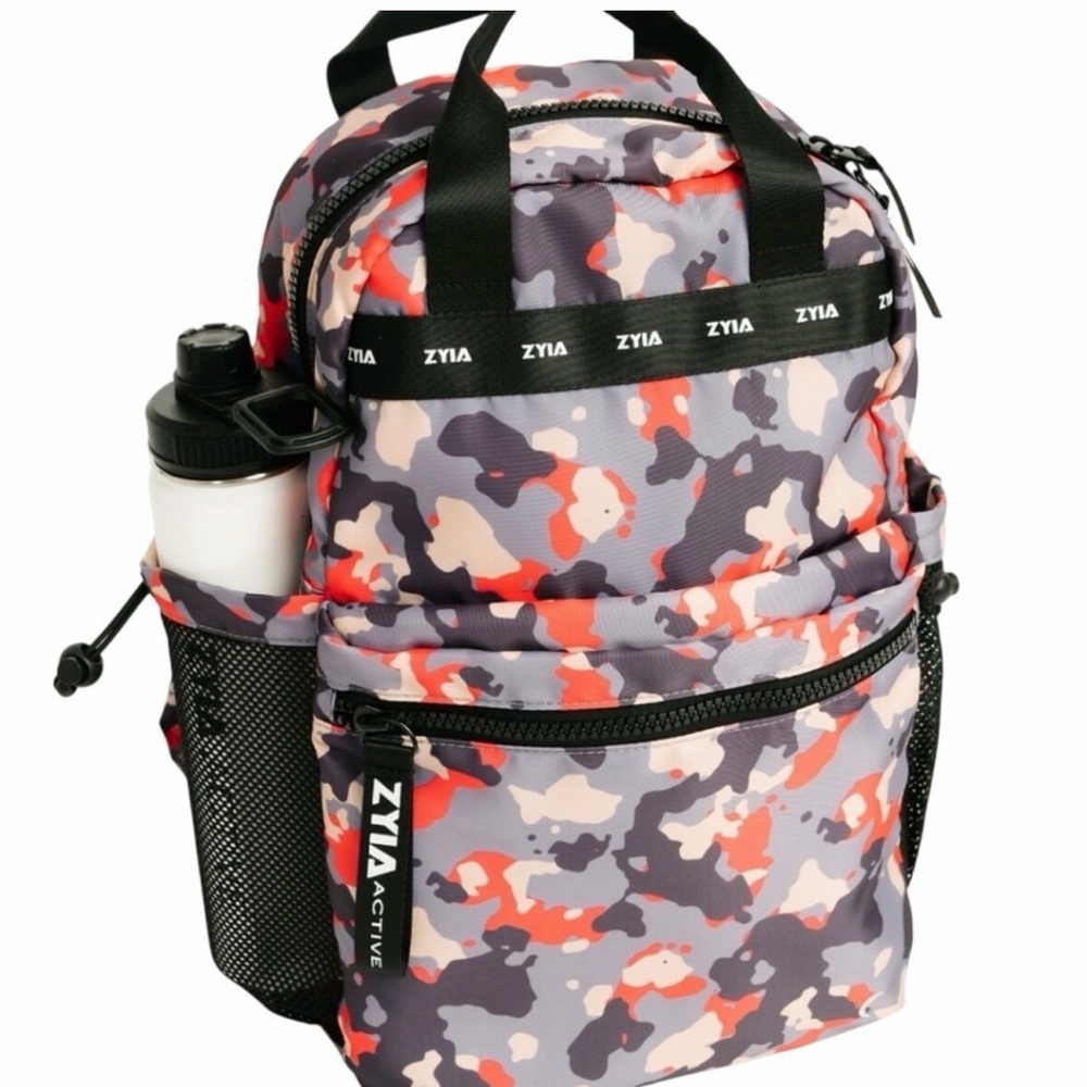 Zyia Active Camo Backpack - Gray peach & Red (water bottle not included)